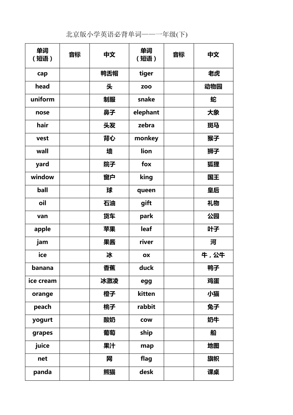 北京版英语单词表_第2页