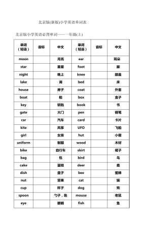 北京版英语单词表