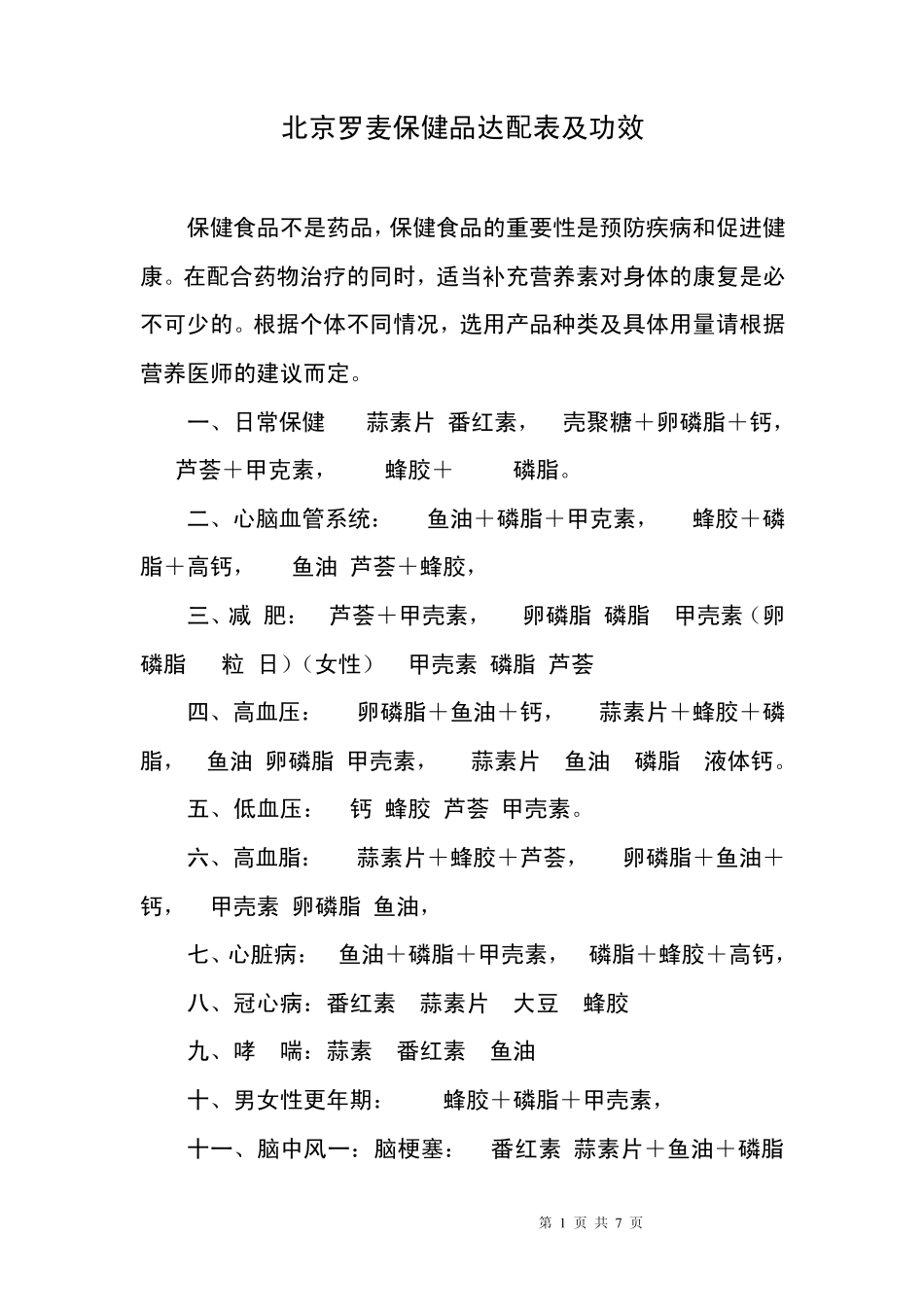 北京罗麦保健品最新达配表及功效_第1页