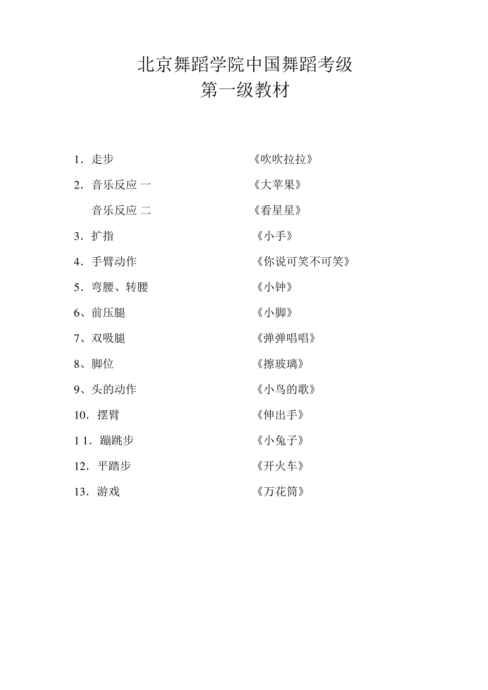 北京舞蹈学院中国舞蹈考级第一级教材(附歌词)_第1页