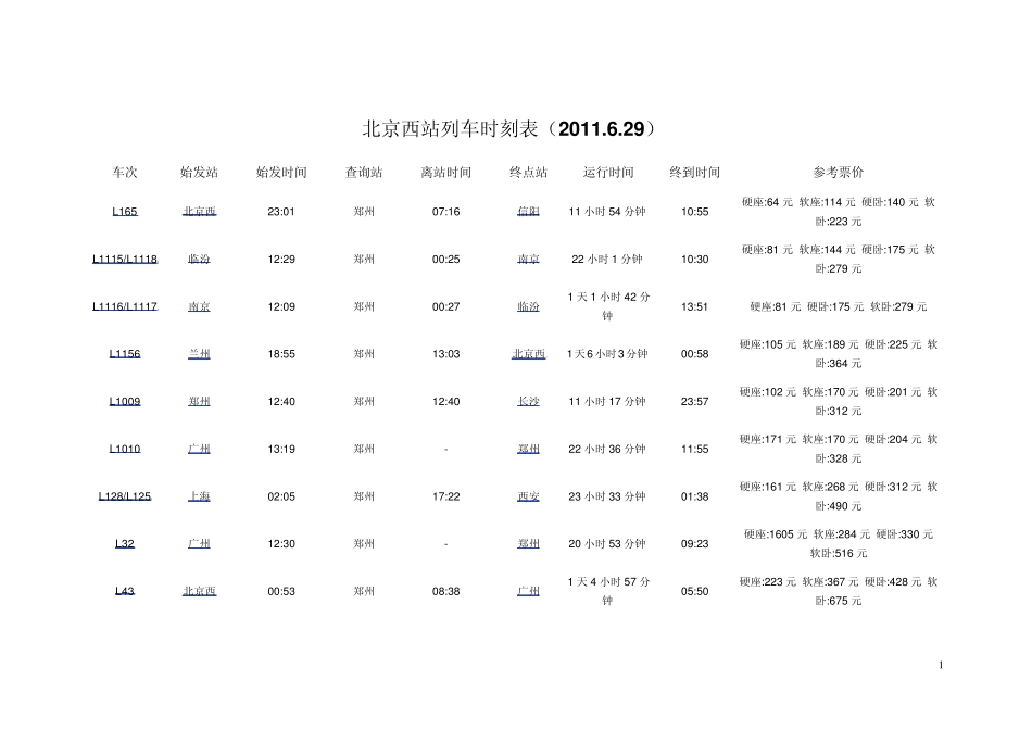 北京西站列车时刻表_第1页