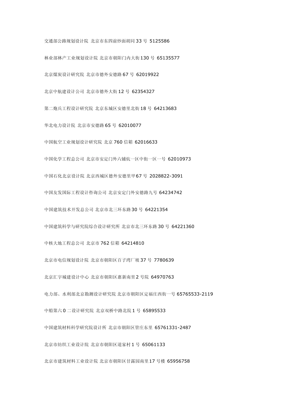 北京设计院联系方式,很全,有地址电话!!找工作和实习的不要错过!!_第1页
