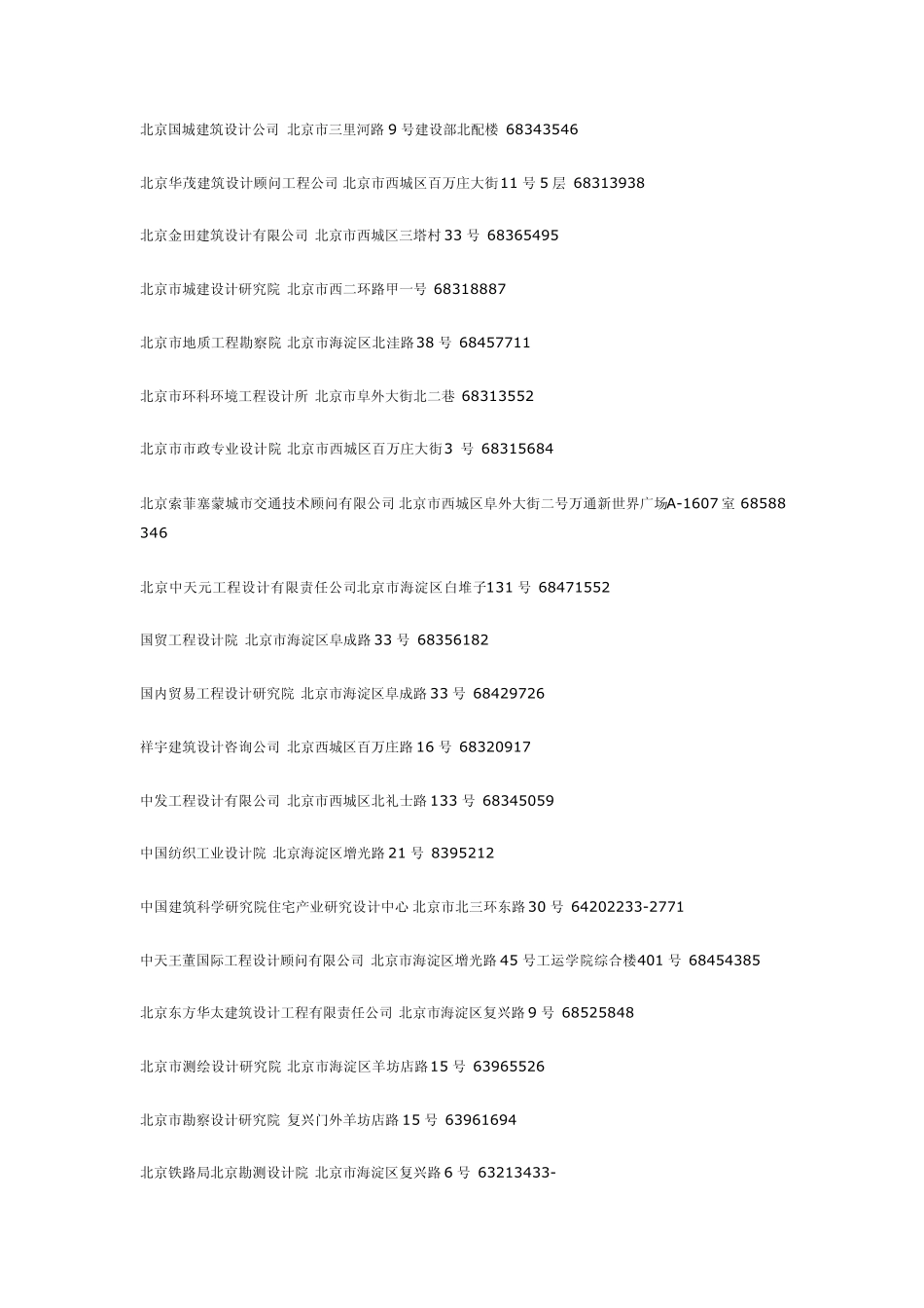 北京设计院联系方式,很全,有地址电话!!找工作和实习的不要错过!!_第3页