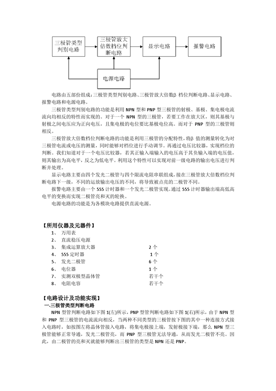 北京邮电大学信通院2009级模电综合实验——晶体管放大倍数β检测电路的设计与实现实验报告_第2页