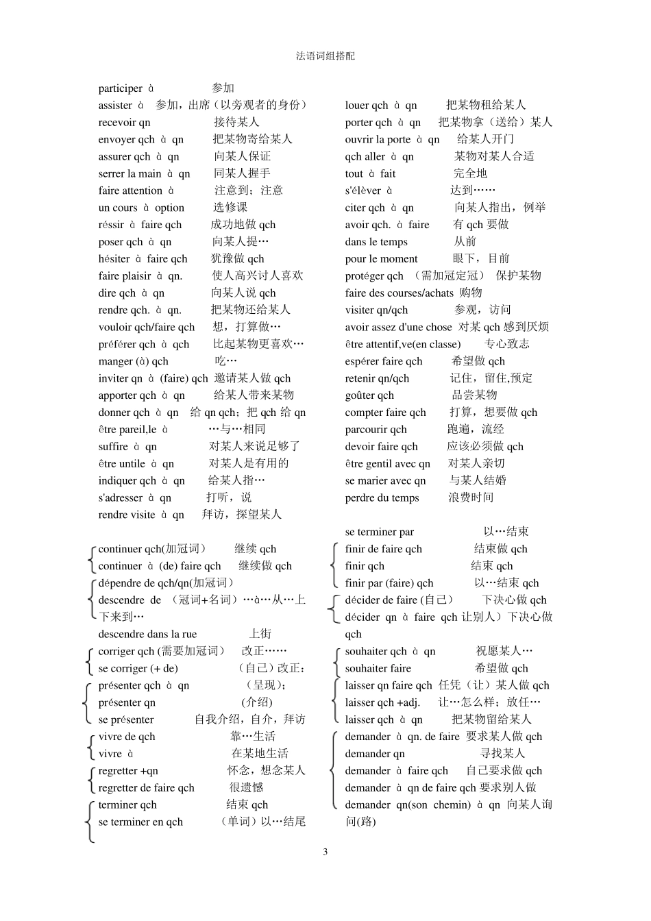 北外马晓宏_法语_第一册到第二册常用动词搭配归类_(法语常用词搭配)_第3页
