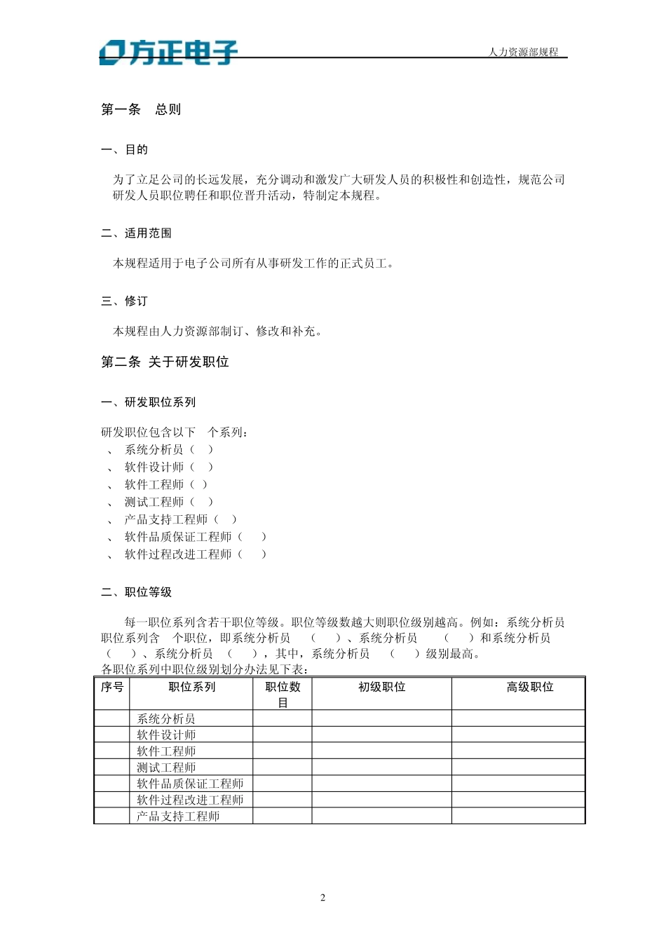 北大方正集团公司研发人员职位管理规程_第2页