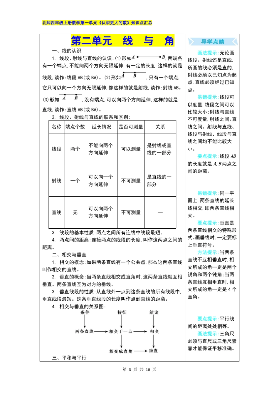 北师大四年级上册数学全册知识点汇总_第3页