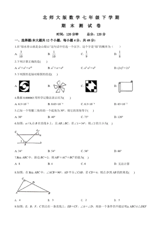 北师大版七年级下册数学《期末考试卷》