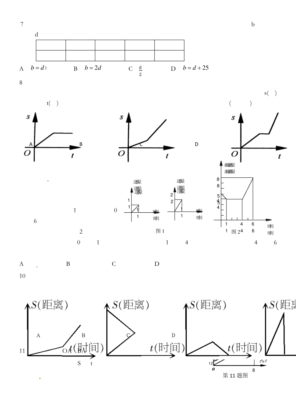 北师大版七年级下册数学第三章《变量之间的关系》测试题_第2页