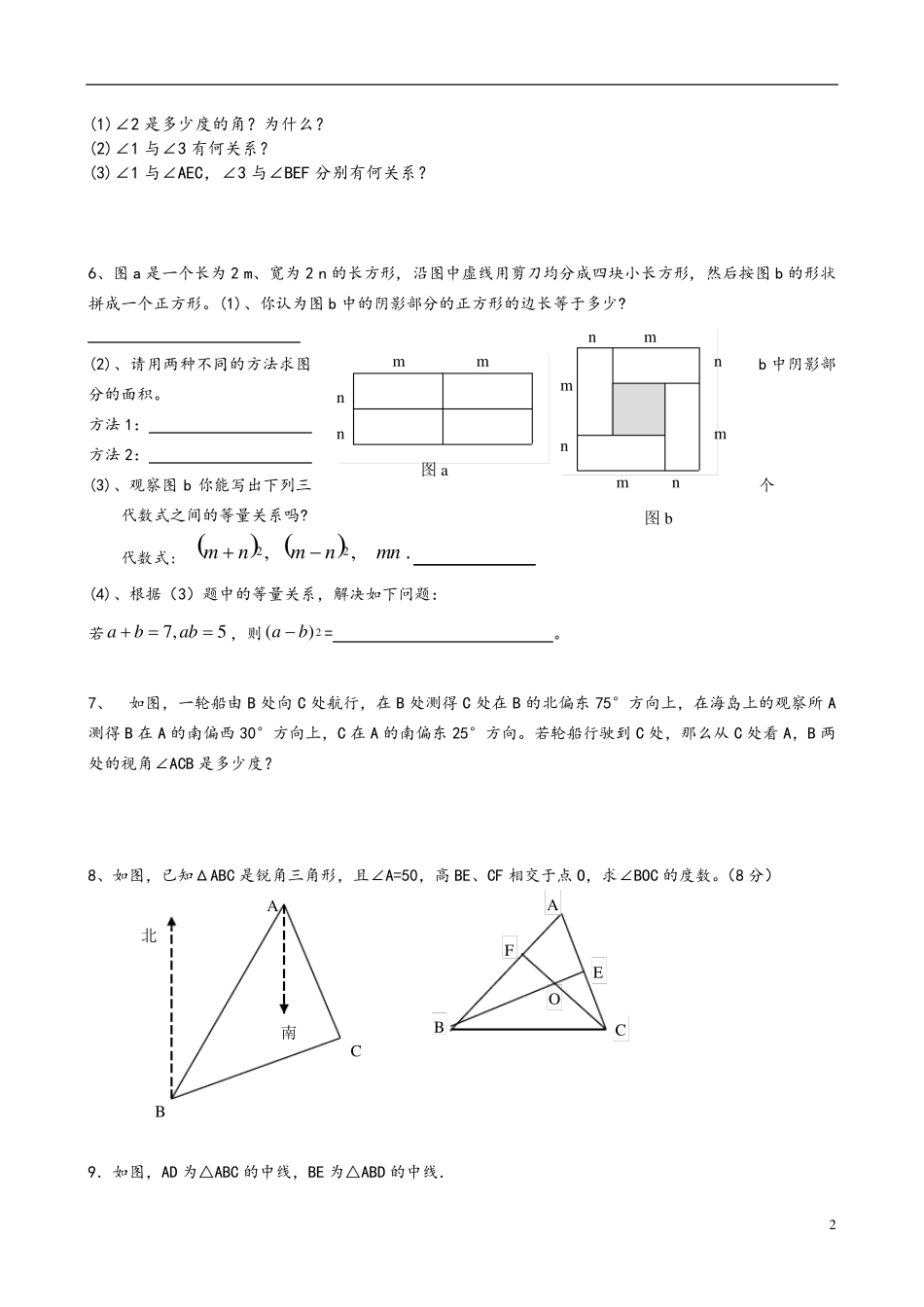 北师大版七年级下期末复习(必做)重点难点题型_第2页