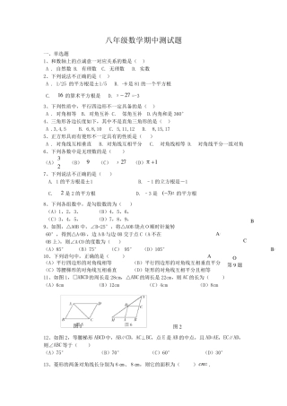 北师大版八年级上册数学期中测试题