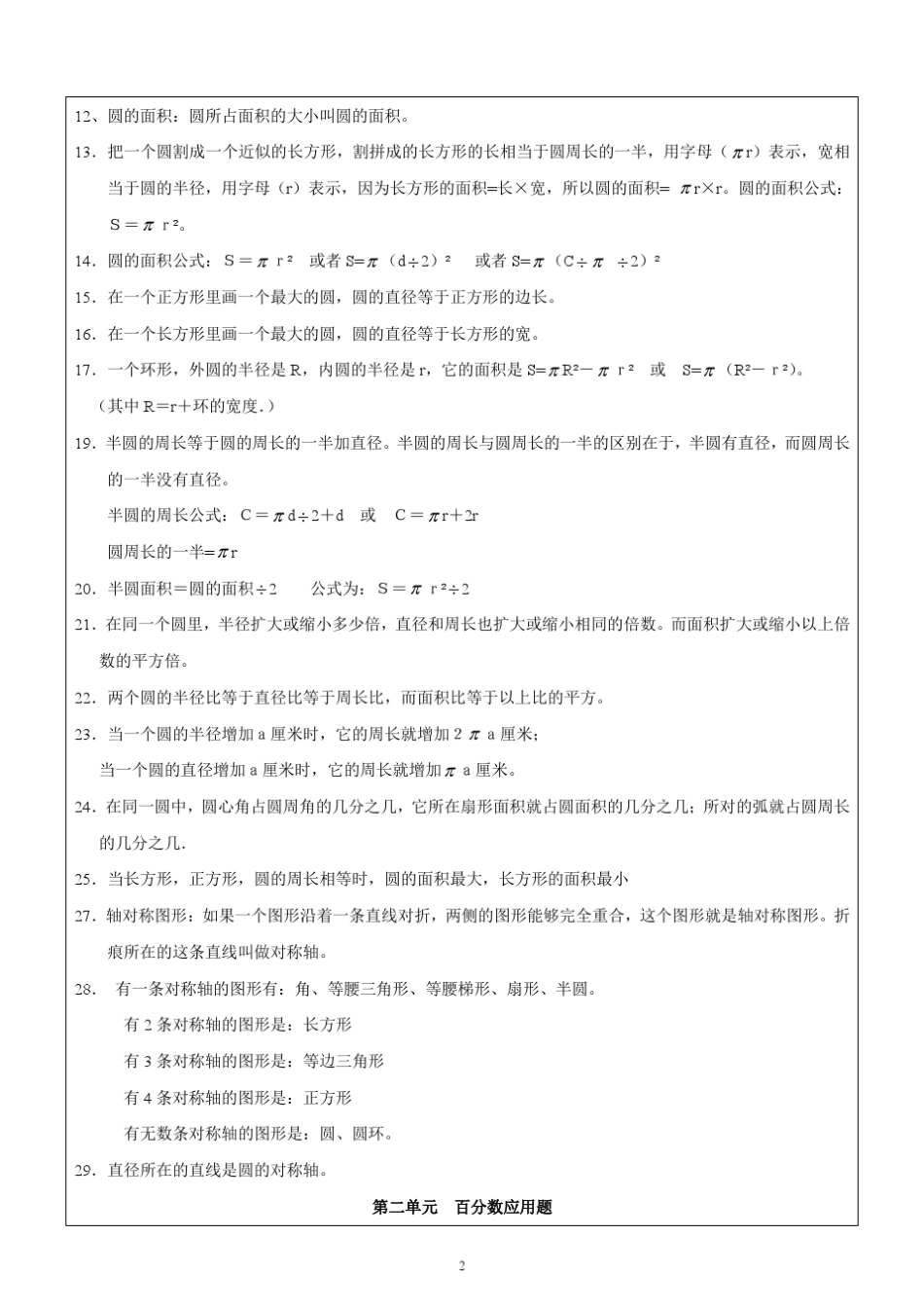 北师大版六年级上册数学期中复习资料教案_第2页