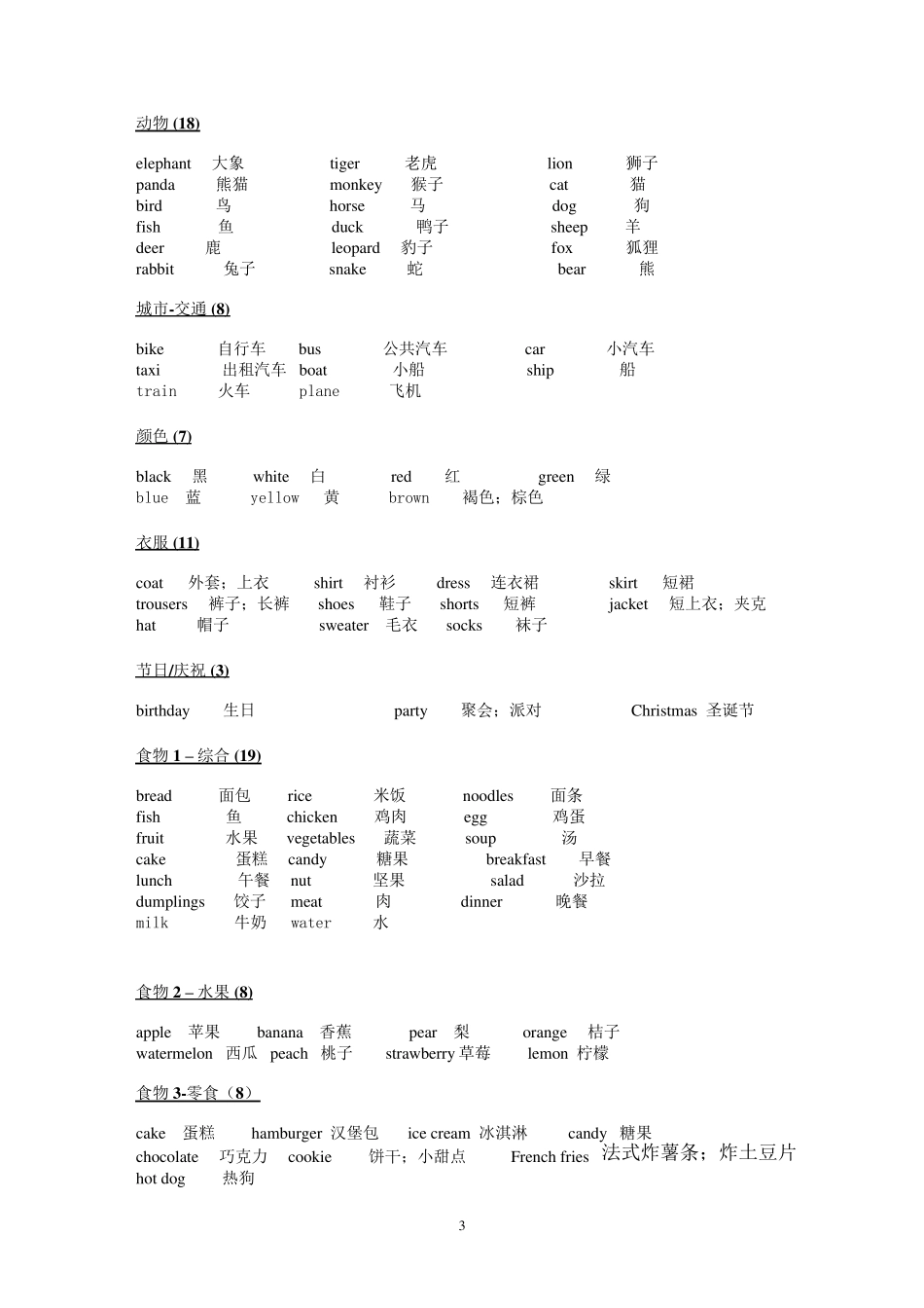 北师大版小学英语(三起)总复习词汇梳理_第3页
