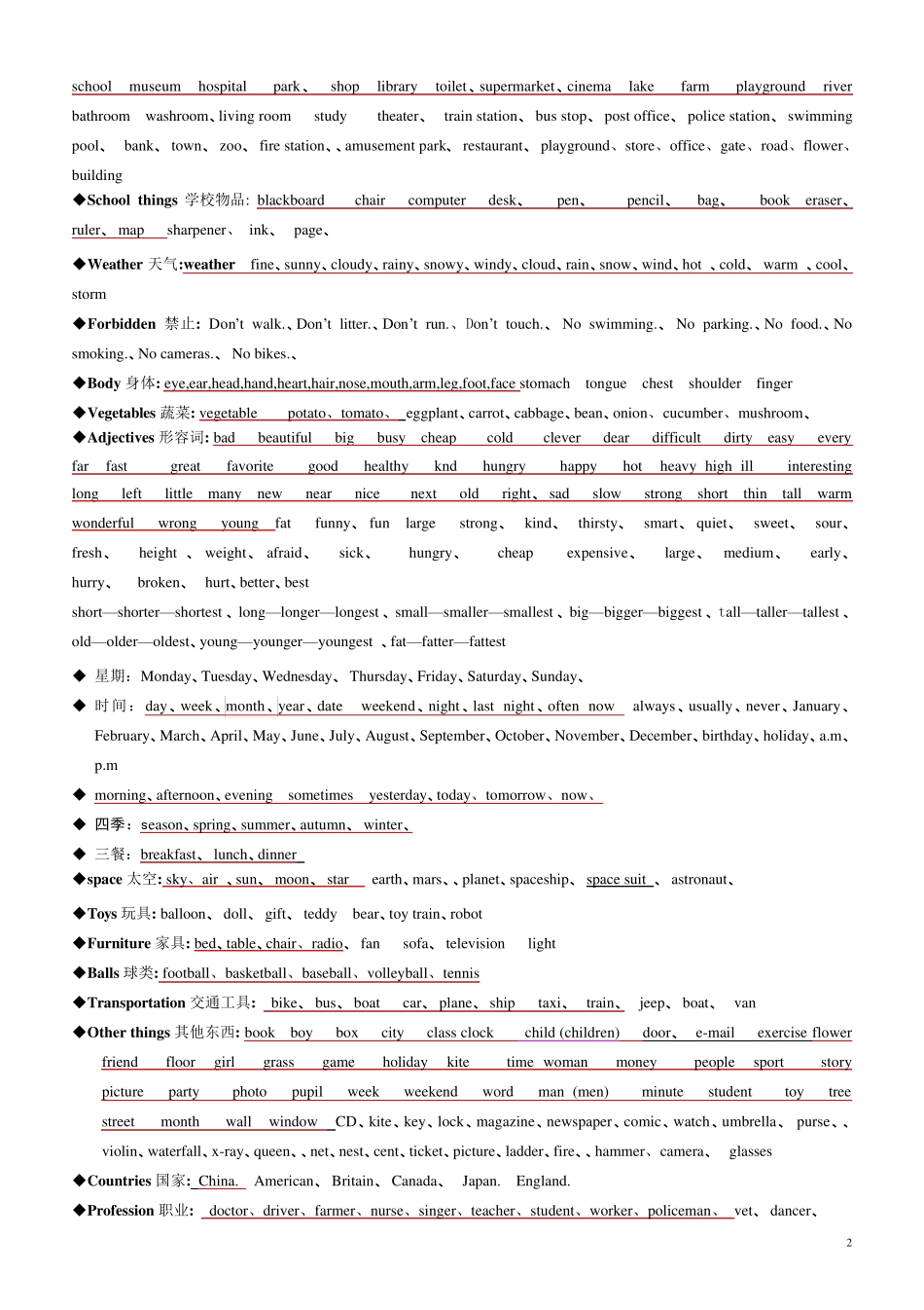 北师大版小学英语单词汇总语法及习题汇总_第2页