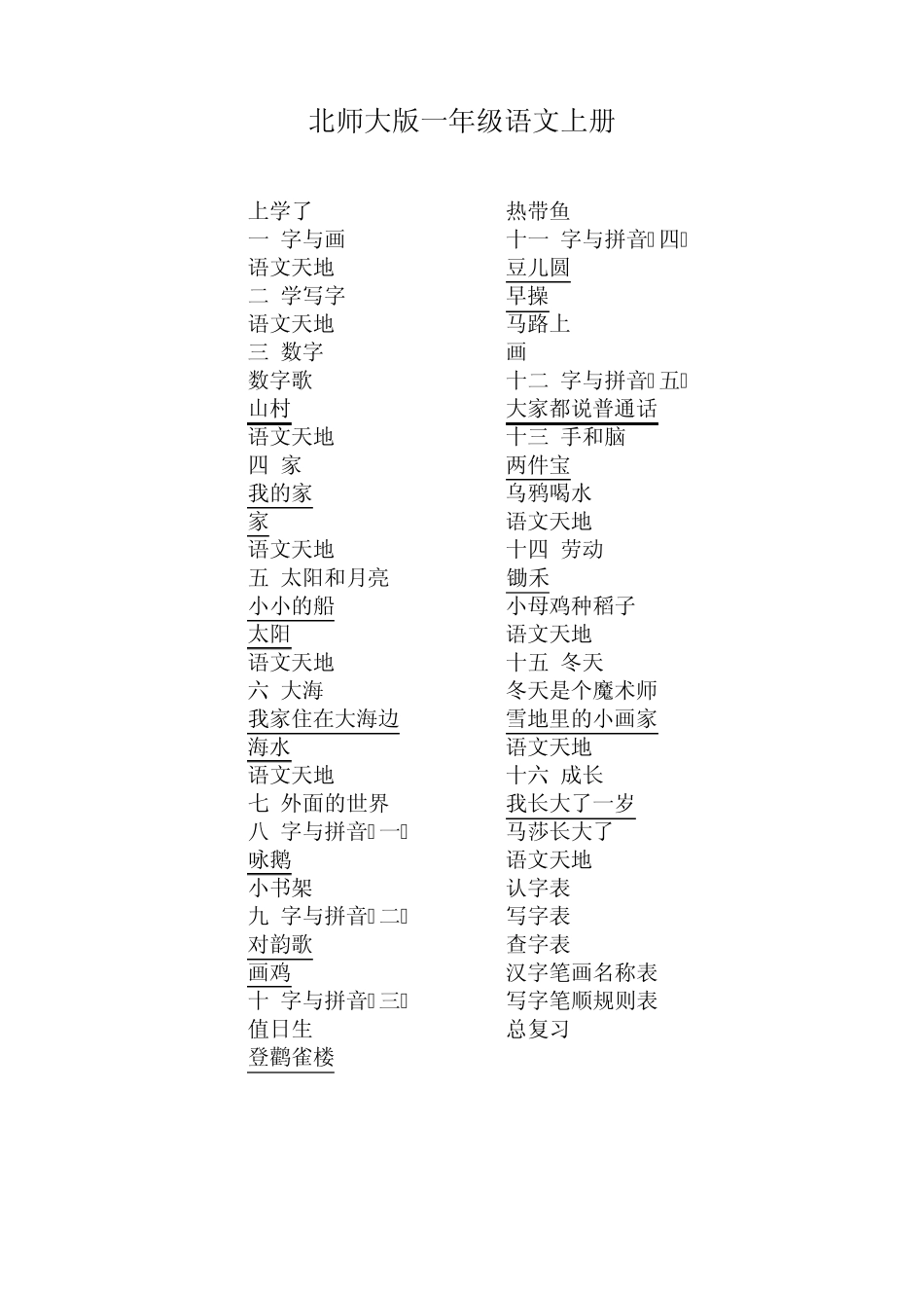 北师大版小学语文目录_第1页