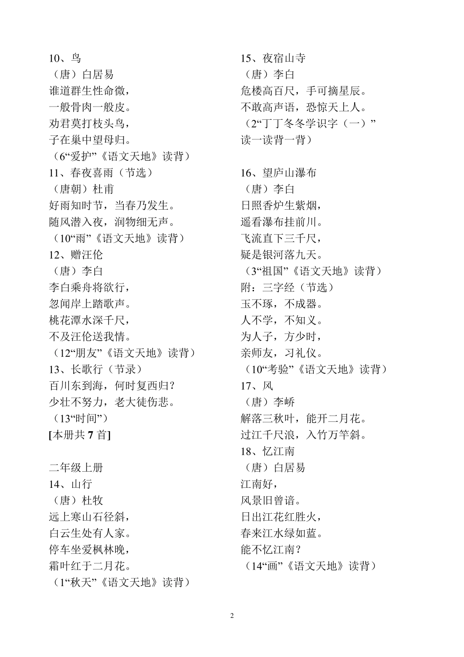 北师大版教材一至六年级古诗_第2页