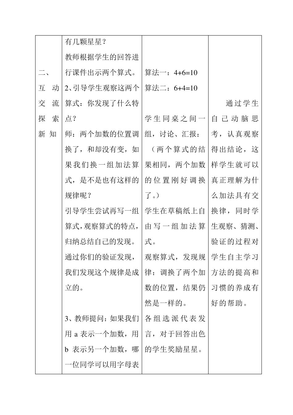 北师大版数学四年级上加法交换律和乘法交换律教学设计_第3页