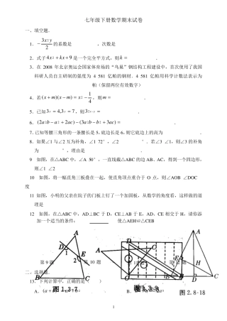 北师大版本七年级下册数学期末试题