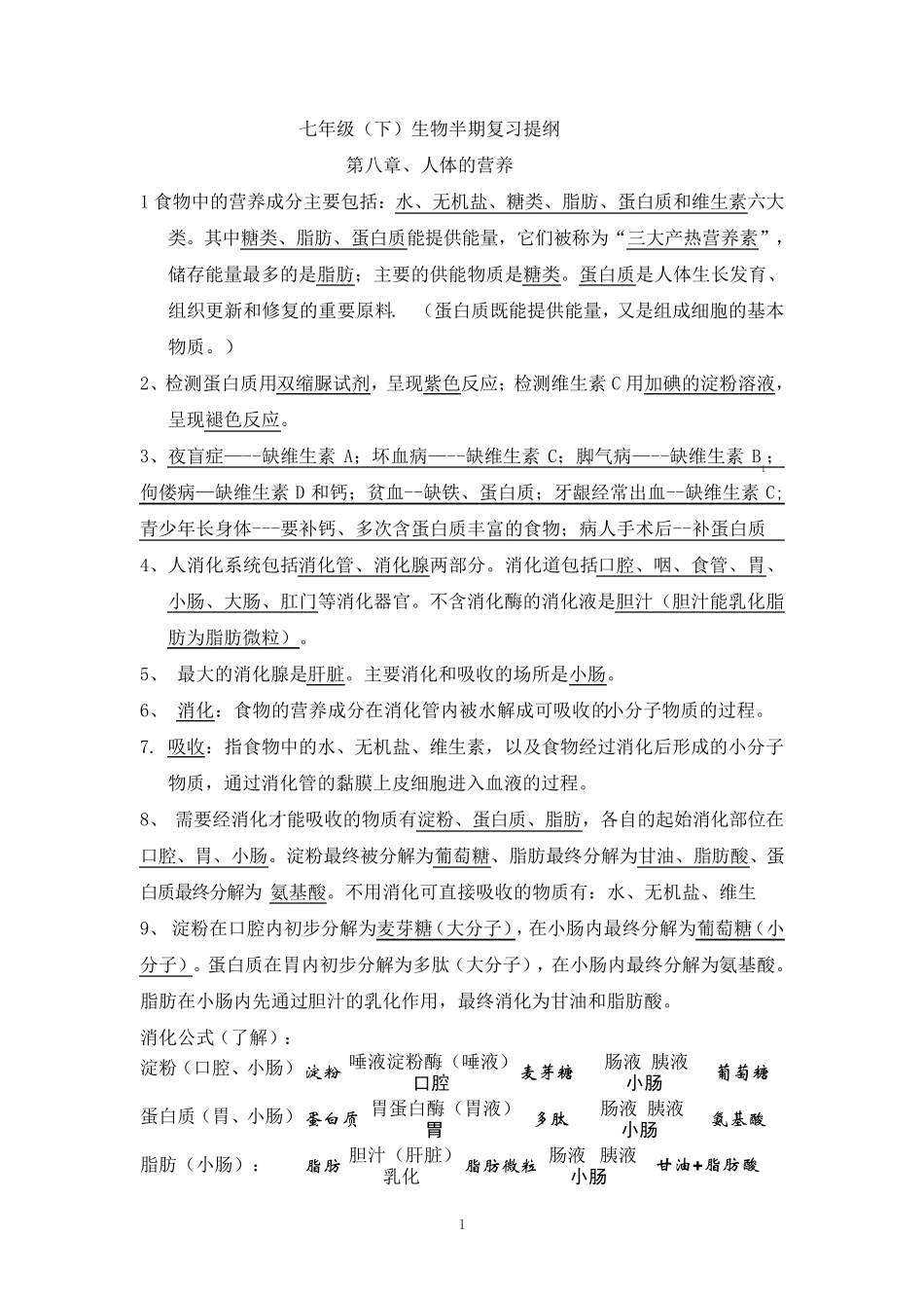 北师大版生物七年级下册复习提纲_第1页