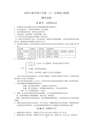 北师大版生物八年级上册复习提纲