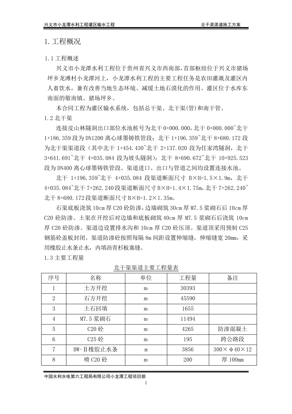 北干渠渠道施工方案_第1页