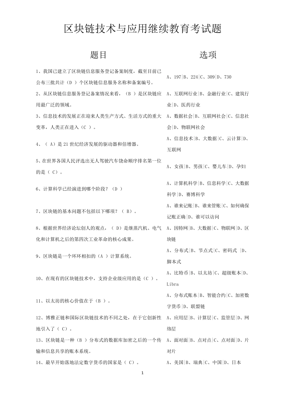 区块链技术与应用继续教育考试题_第1页