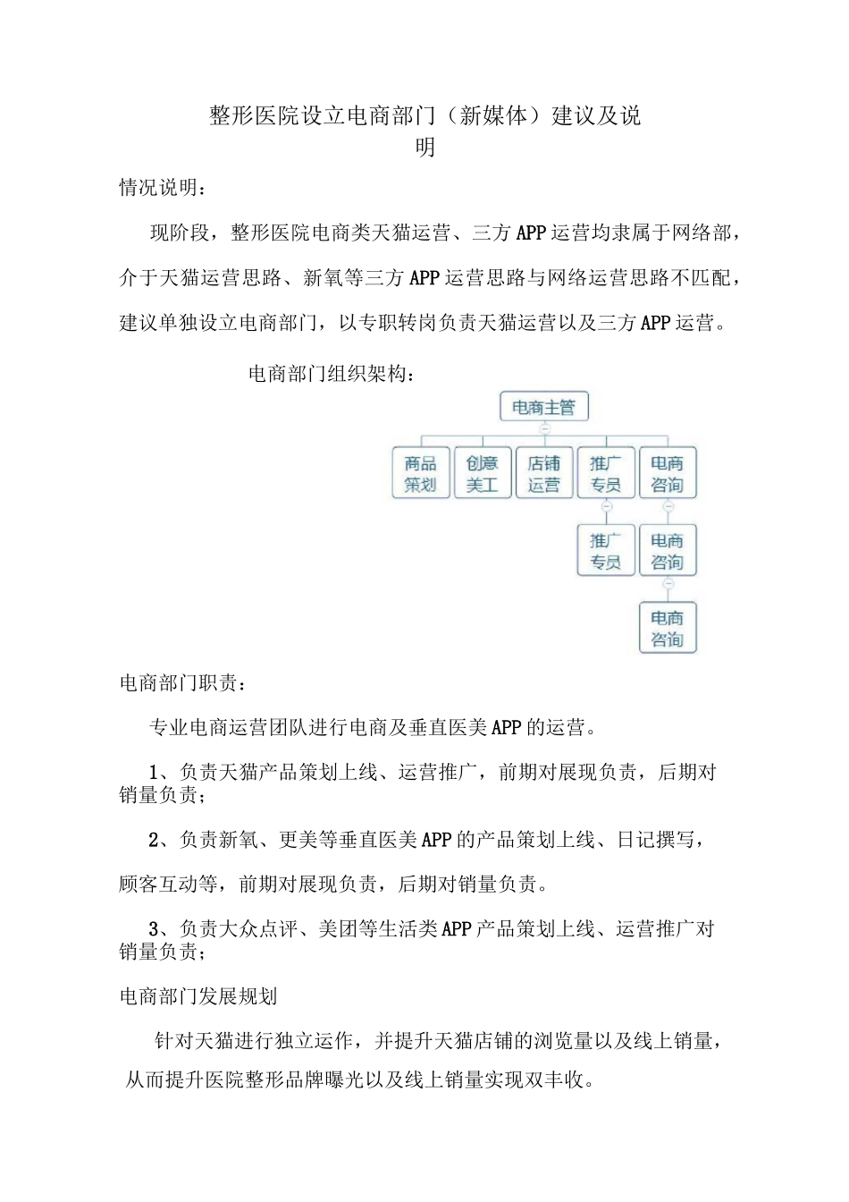 整形医院设立电商部门(新媒体)建议及说明_第1页