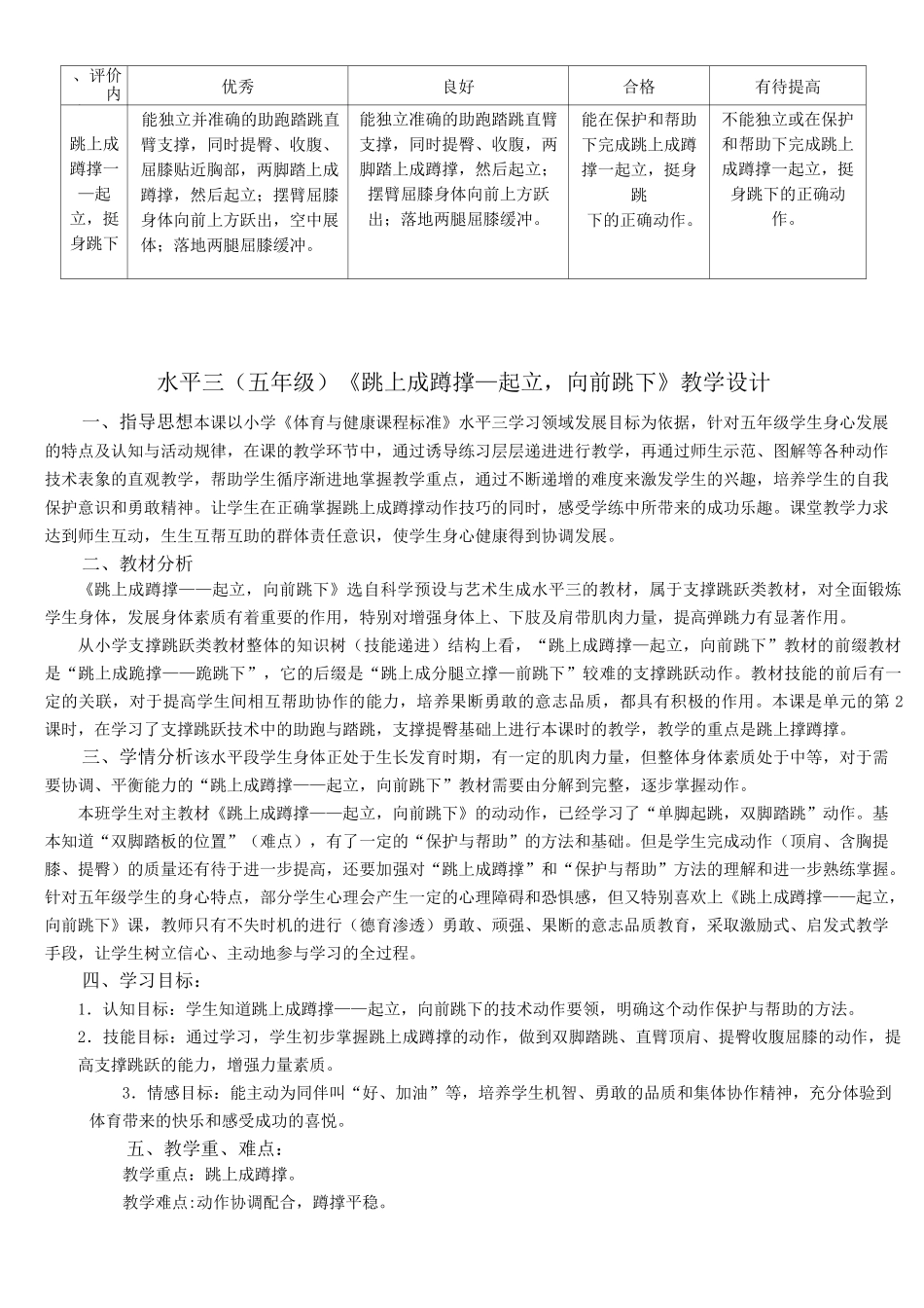 体育水平三(五年级)《跳上成蹲撑—起立,向前跳下》教学设计_第3页