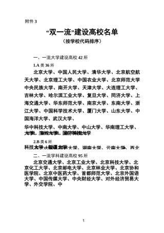 双一流大学一流学科名单