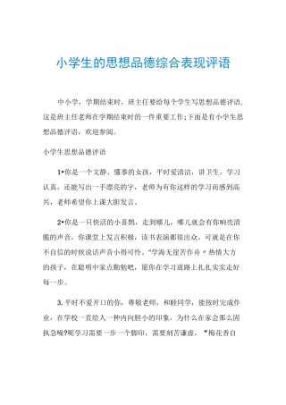 小学生的思想品德综合表现评语