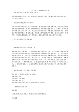 公司安全生产标准化取得成效安全生产