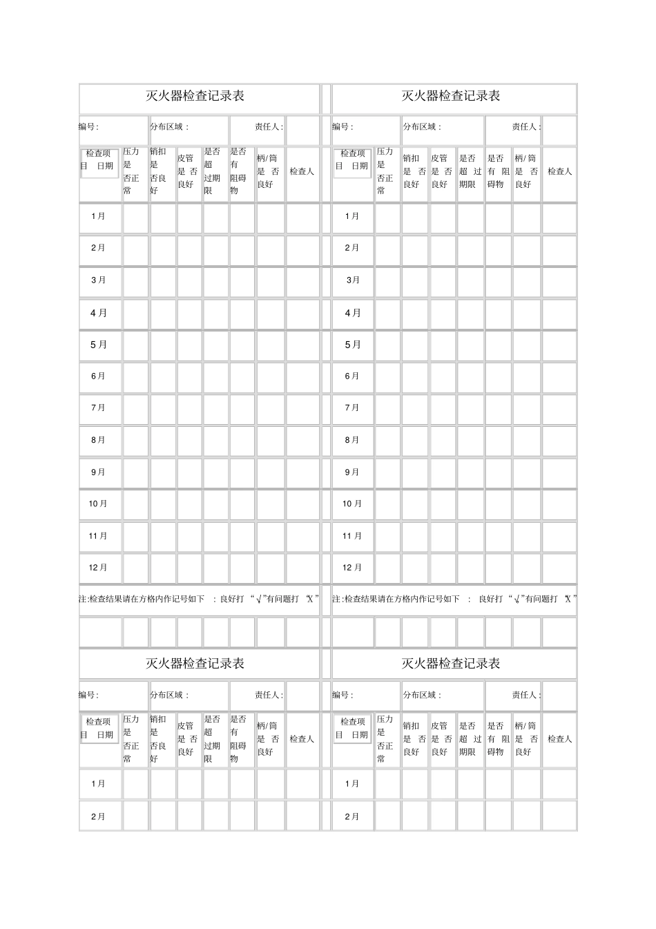灭火器检查记录表模板_第1页