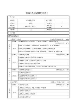 炼油仪表工程师职位说明书