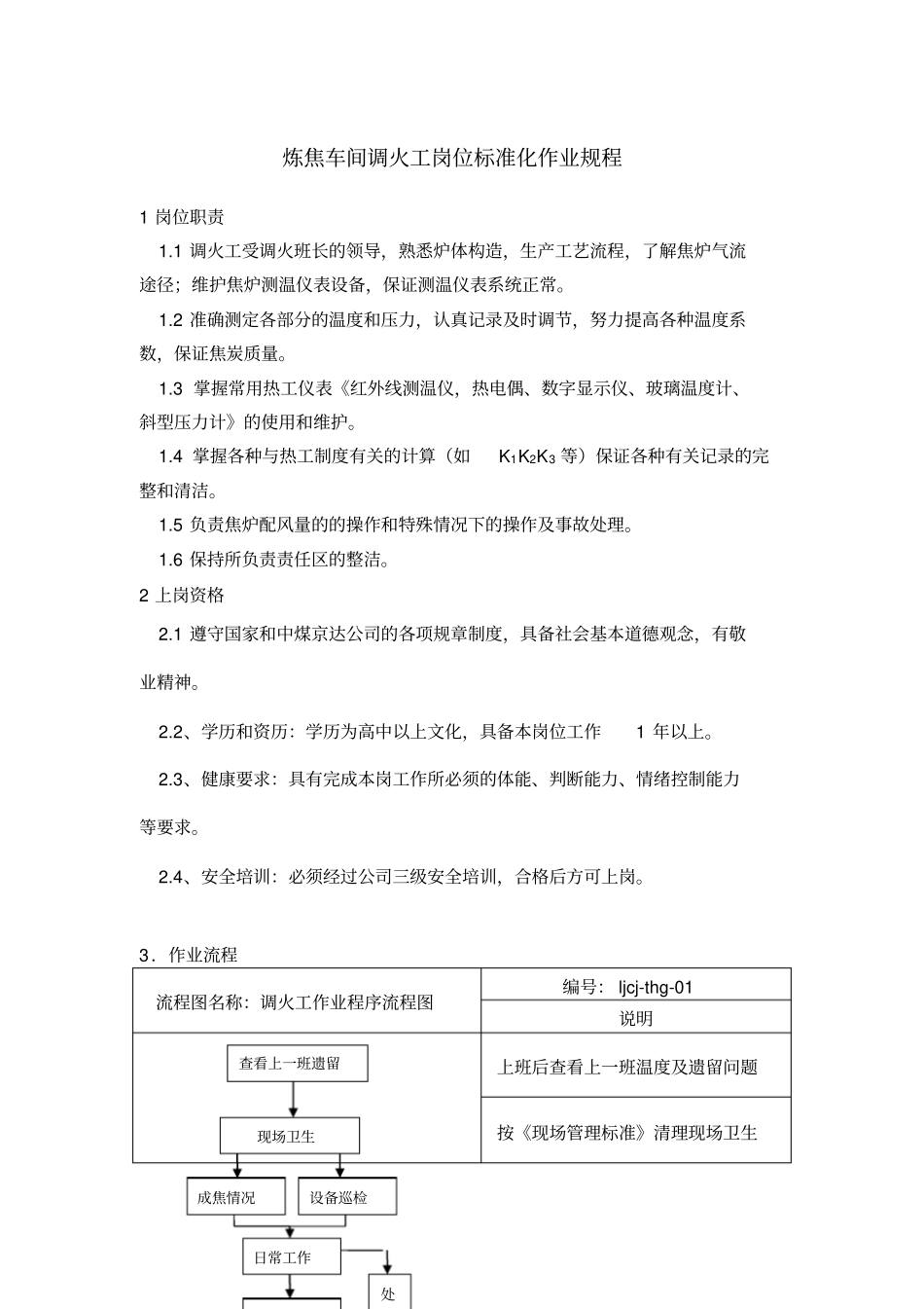炼焦车间调火工岗位标准化作业规程_第1页