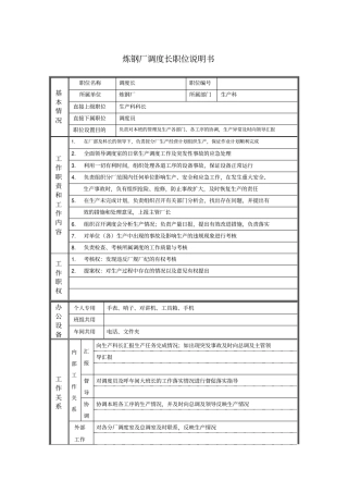 炼钢厂调度长职位说明书