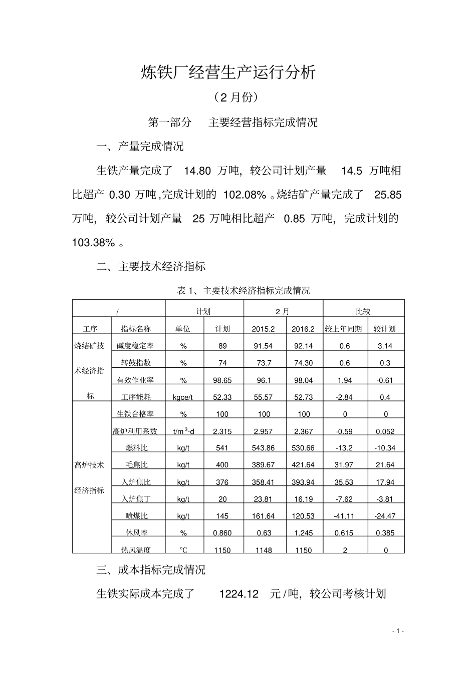 炼铁厂经营运行综合2月资料_第1页