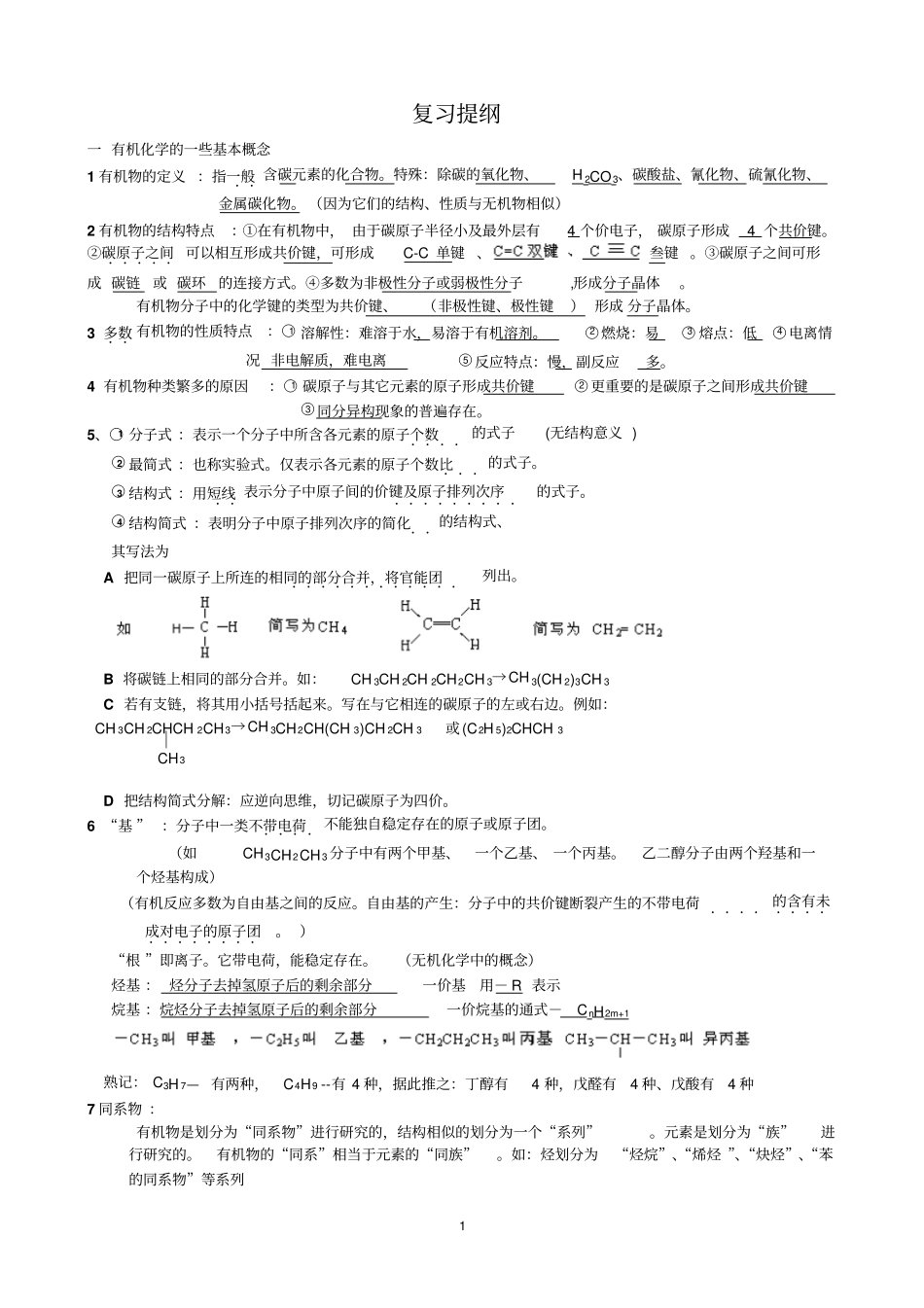 烃复习提纲剖析_第1页