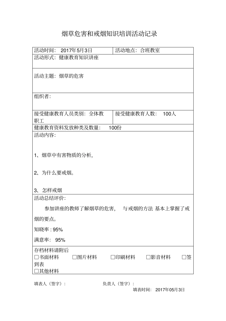 烟草危害和戒烟知识培训内容记录_第1页