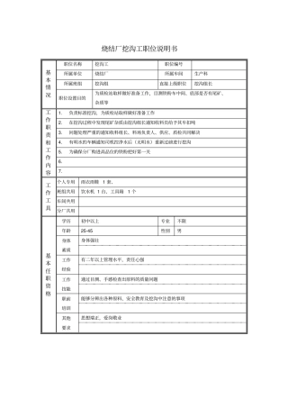 烧结厂挖沟工职位说明书