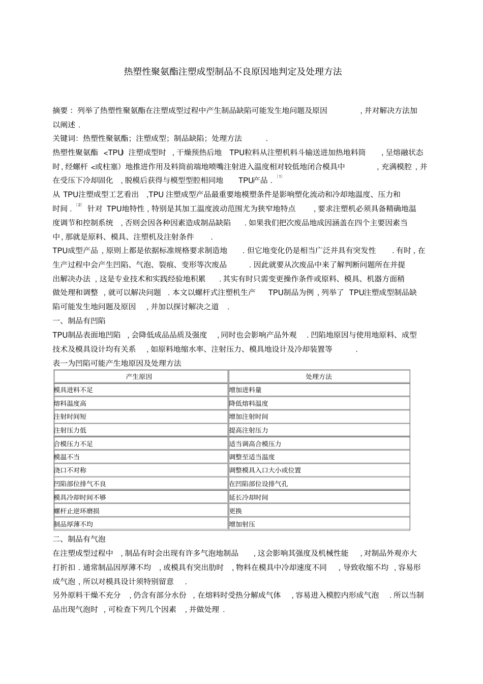 热塑性聚氨酯TPU注塑成型制品不良原因的判定及处理方法_第1页