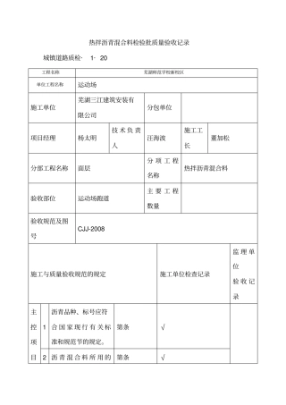 热拌沥青混合料检验批质量验收记录