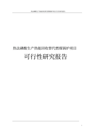 热法磷酸生产热能回收替代燃煤锅炉项目可行性研究报告