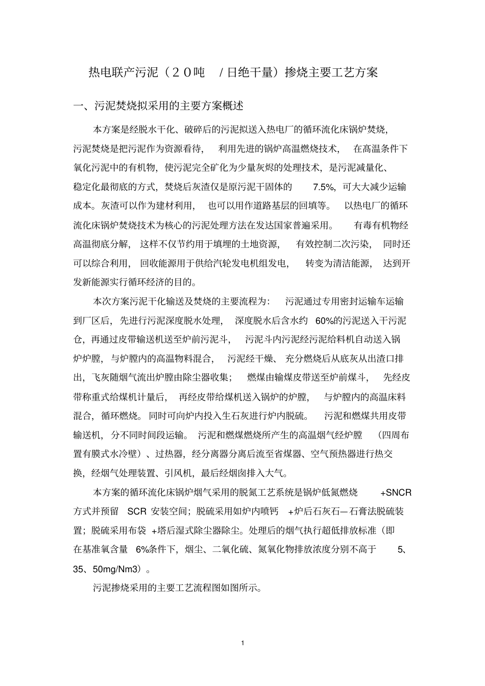 热电联产污泥掺烧工艺方案_第1页