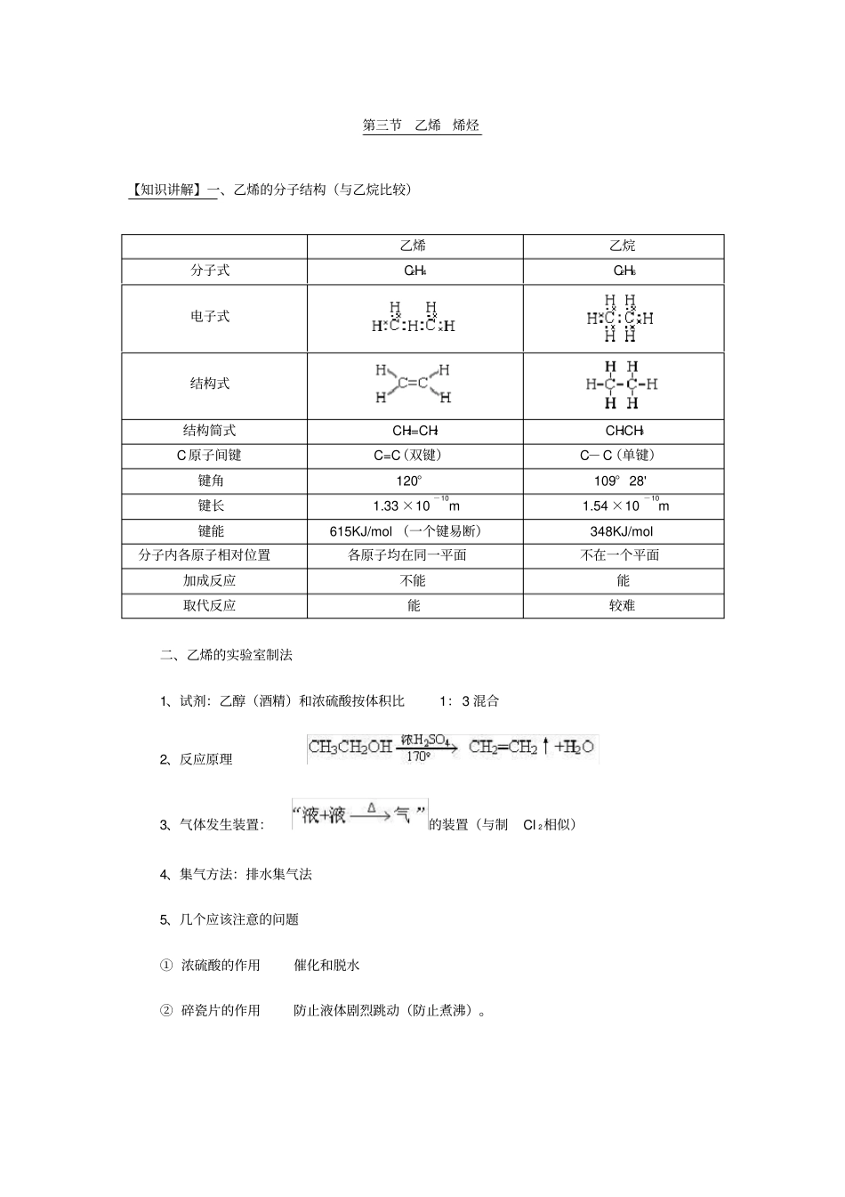 烯烃知识点总结说课材料_第1页