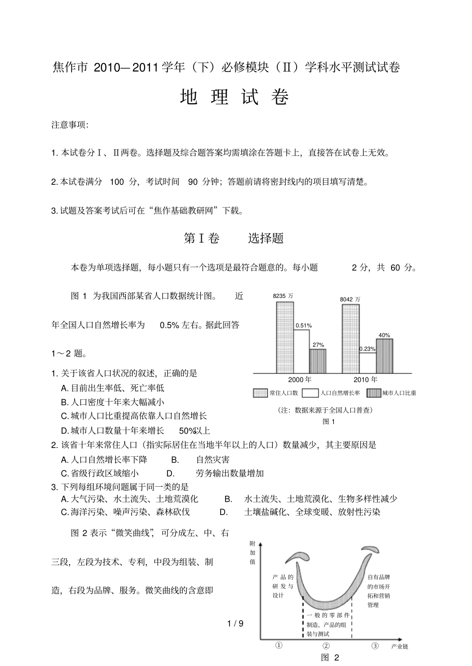 焦作高一下学期期末试题焦作一中史鹏鹏_第1页