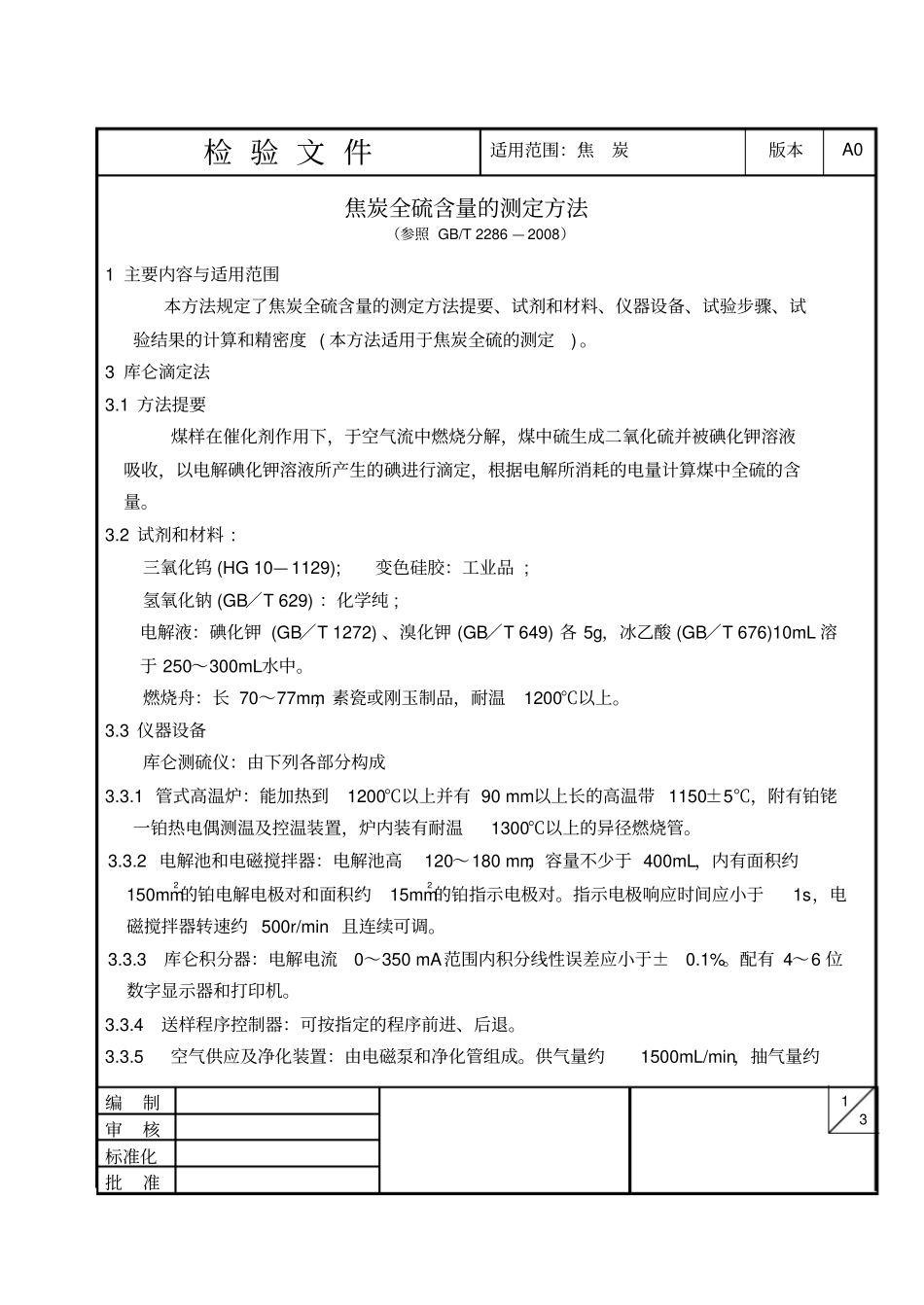 焦炭全硫含量测定方法_第1页