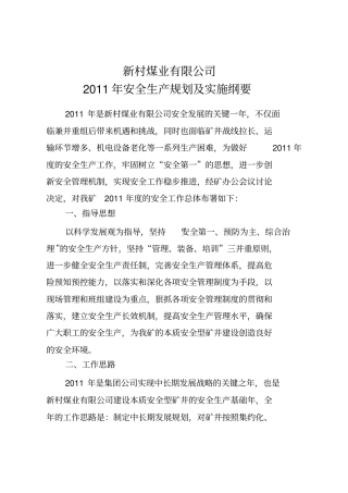 煤业有限公司安全生产规划及实施纲要