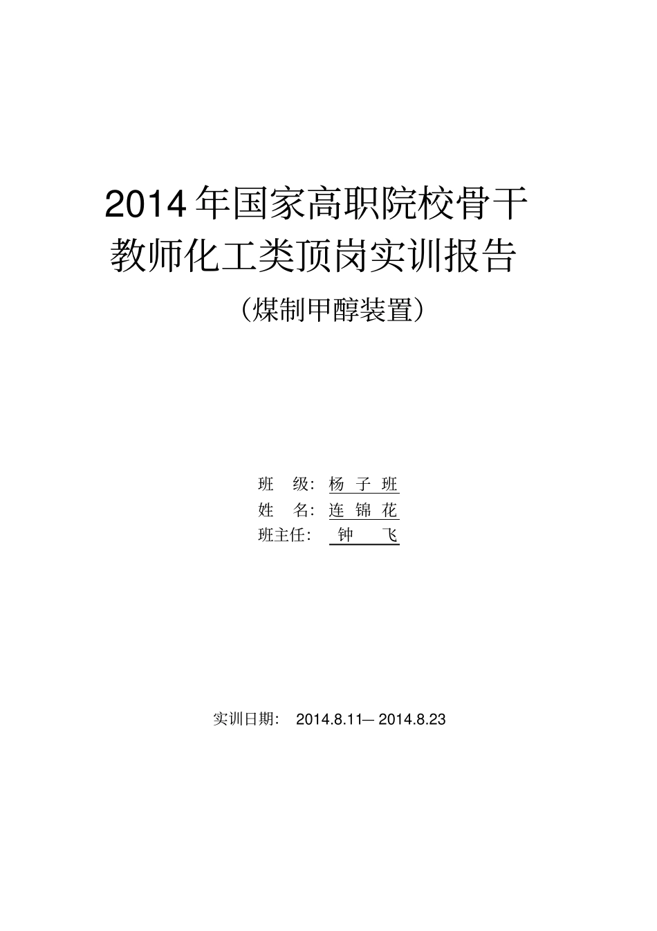 煤制甲醇实训报告资料_第1页