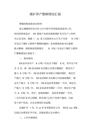 煤矿停产整顿情况汇报