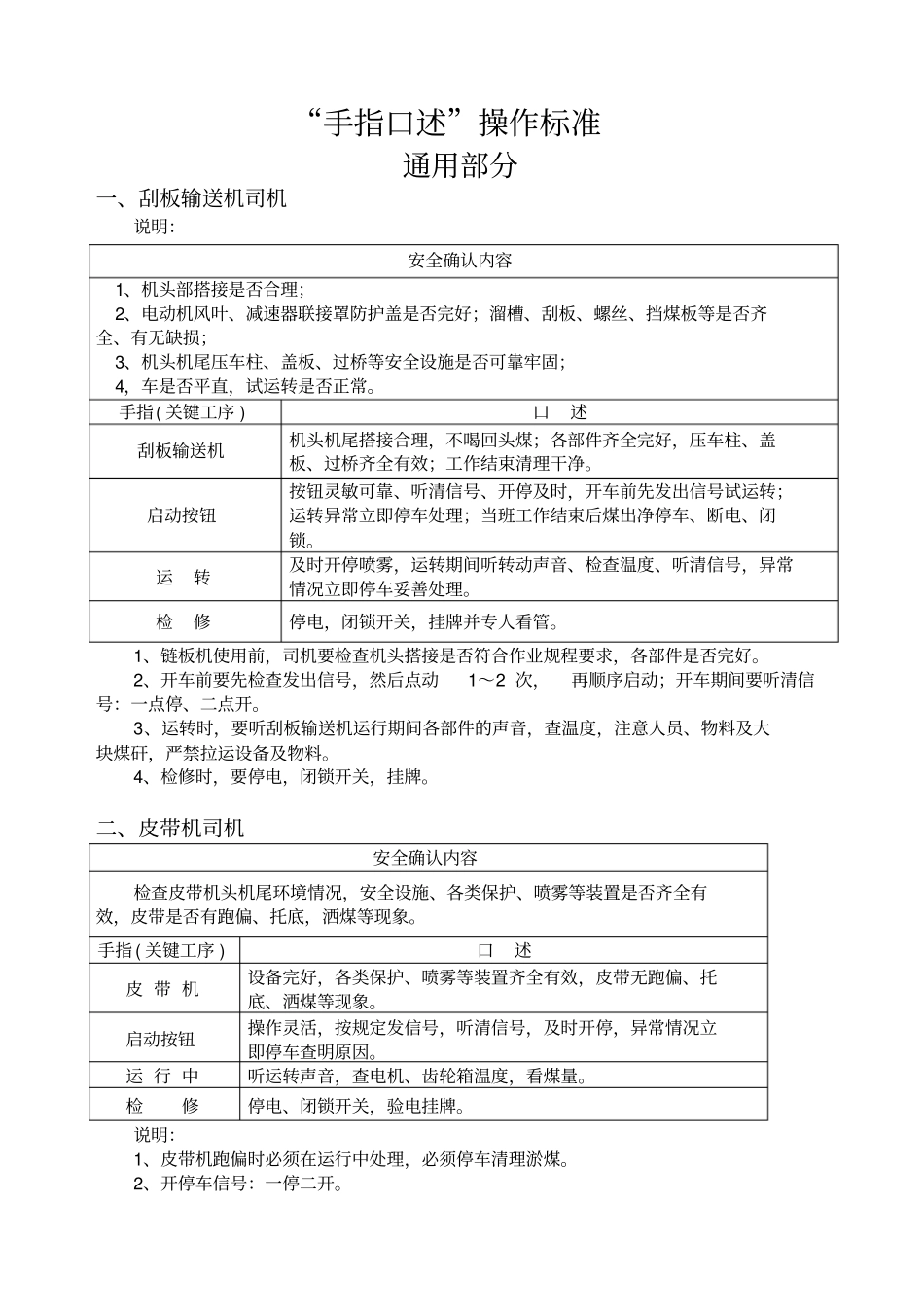 煤矿各工种手指口述操作标准全文_第1页